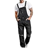 Runcati Men's Distressed Jean Denim Overall Vintage 90s Fashion Hippie Bib Ripped Jumpsuit