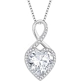 FJ Infinity Necklaces for Women 925 Sterling Silver Heart Birthstone Pendant Necklace Anniversary Birthday Jewelry