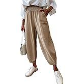 Dokotoo Womens Cotton Baggy Wide Leg Pants Casual Elastic Waisted Loose Lounge Harem Pants with Pockets