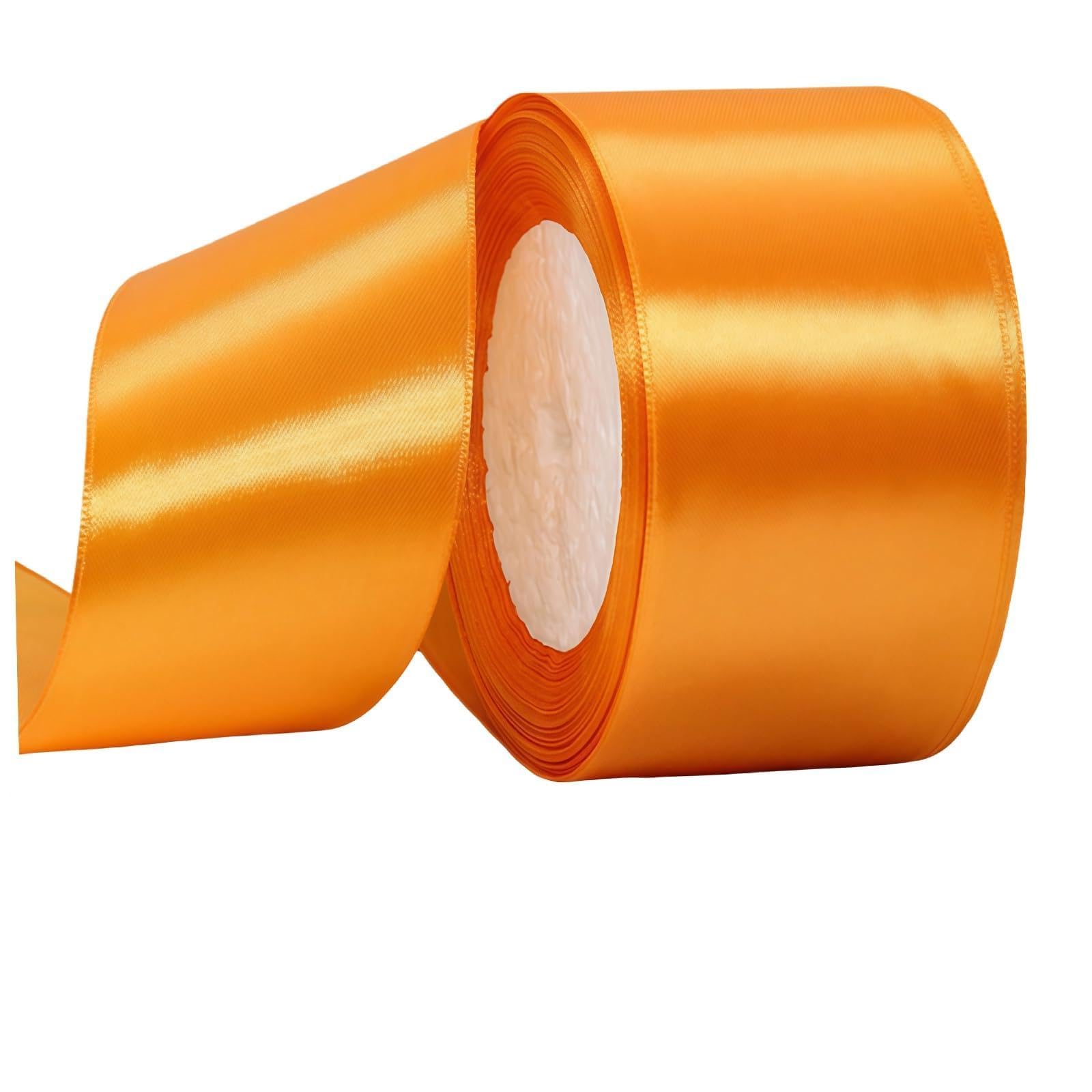 Orange Satin Ribbon - 50mm Wide Fabric, 22M Length, Perfect for Gift Wrapping, Crafting, Cake Decoration, Hair Bows, Wedding Cars, Christmas Decor