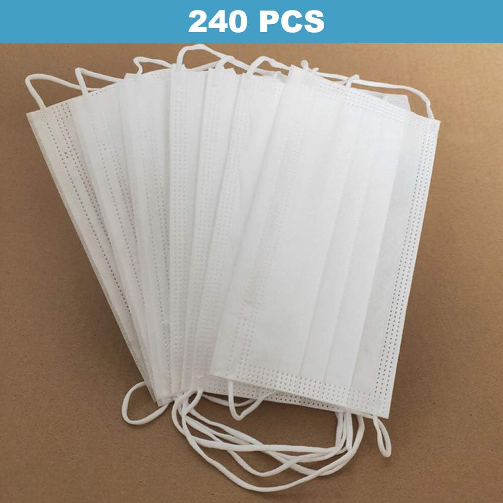 240pcs 3 Layer White Disposable Face Mask Non-woven Anti Dust kit Activated Carbon Filter Earloop Disposable Mouth Mask (240pcs)
