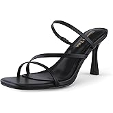 Shoe'N Tale Strappy Kitten Heels For Women Stiletto Mules Square Open Toe Slip On Sandals