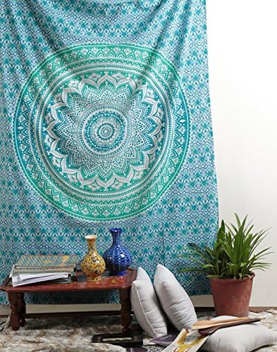 Reet-Green Ombre twin Tapestry,Indian Hippie Tapestry, Wall Hanging,Bohemian Wall Hanging,Mandala Tapestry,New Age Tapestry,Gypsy Tapestry, Beach Throw (green)