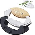 Jawanfu Mezzaluna Salad Chopper Tools with Protective Cover, Super Sharp Handheld Double Blade Chopping Knife, Stainless Steel Rocker Knife for Salad, Vegetable Mincing
