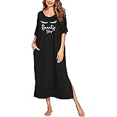 Ekouaer Long Nightgown for Women Short Sleeve Sleepwear Plus Size Loungewear with Pockets M-5XL