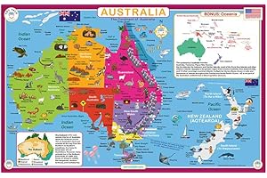 Tot Talk Australia Educational Placemat for Kids – Made in USA – Durable, Double-Sided, States & Territories, Capitals, Natural Wonders, & Bonus: Oceania – Waterproof Wipeable, 17.5” x 11.5”