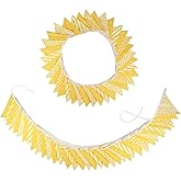 Zwiebeco 32Ft Yellow White Plaid Stripe Wavy Fabric Bunting Banner Triangle Flags Cotton Garland Pennant for Birthday Wedding Baby Shower Tea Party Classroom Nursery Home Outdoor Garden Decorations