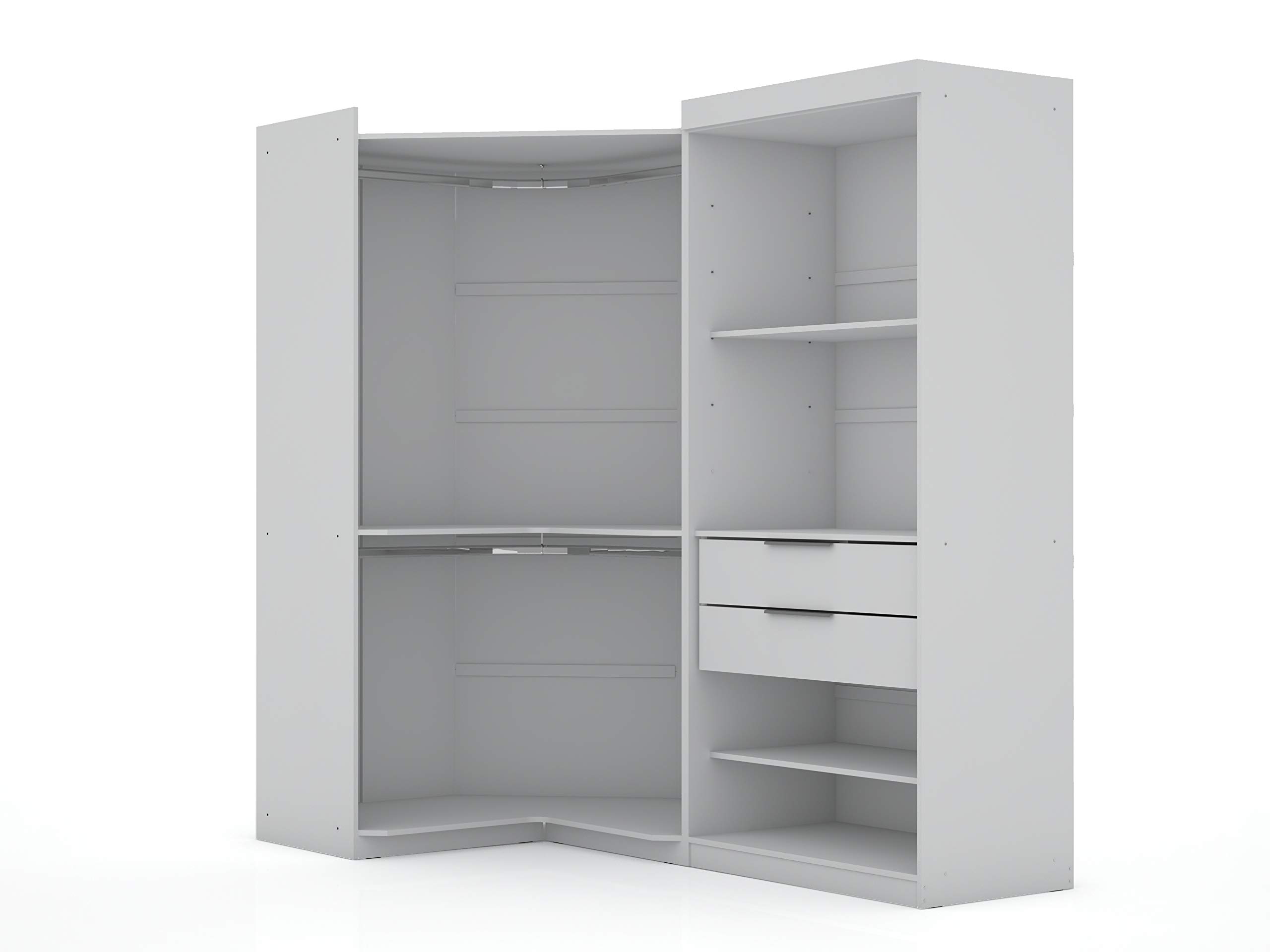 (incomplete box 2/2)Manhattan Comfort Mulberry Modern Open 2 Sectional Corner Wardrobe Closet with 2 Drawers, Set of 2, White