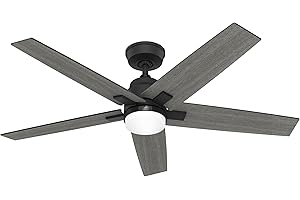 HUNTER Rapidan LED 52"" Ceiling Fan. 5-Blade Large.Integrated Led Light With Shatter Resistant Lens Handheld Remote for Easy Speed and Light Adjustment, gray