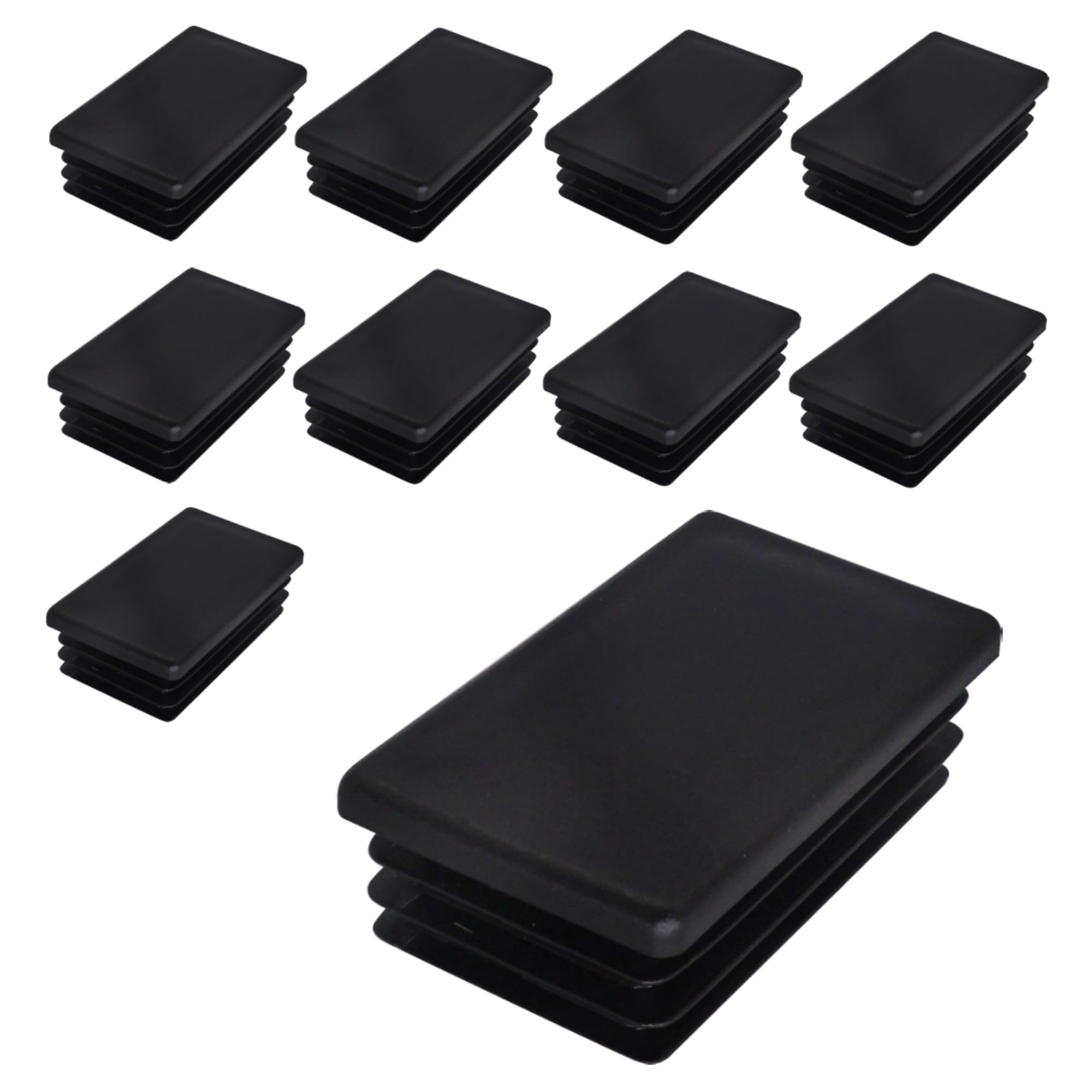 SKIR'CO (10 pcs) Rectangular Plastic Plugs 40 x 70 mm, Mat Tube End Caps, Rectangle Tube Inserts, Fence Post Plugs, Black RAL 9005
