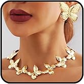 Sixexey African Necklace Set Chunky Gold Necklace Earrings Butterfly Chain Necklace Jewelry for Women