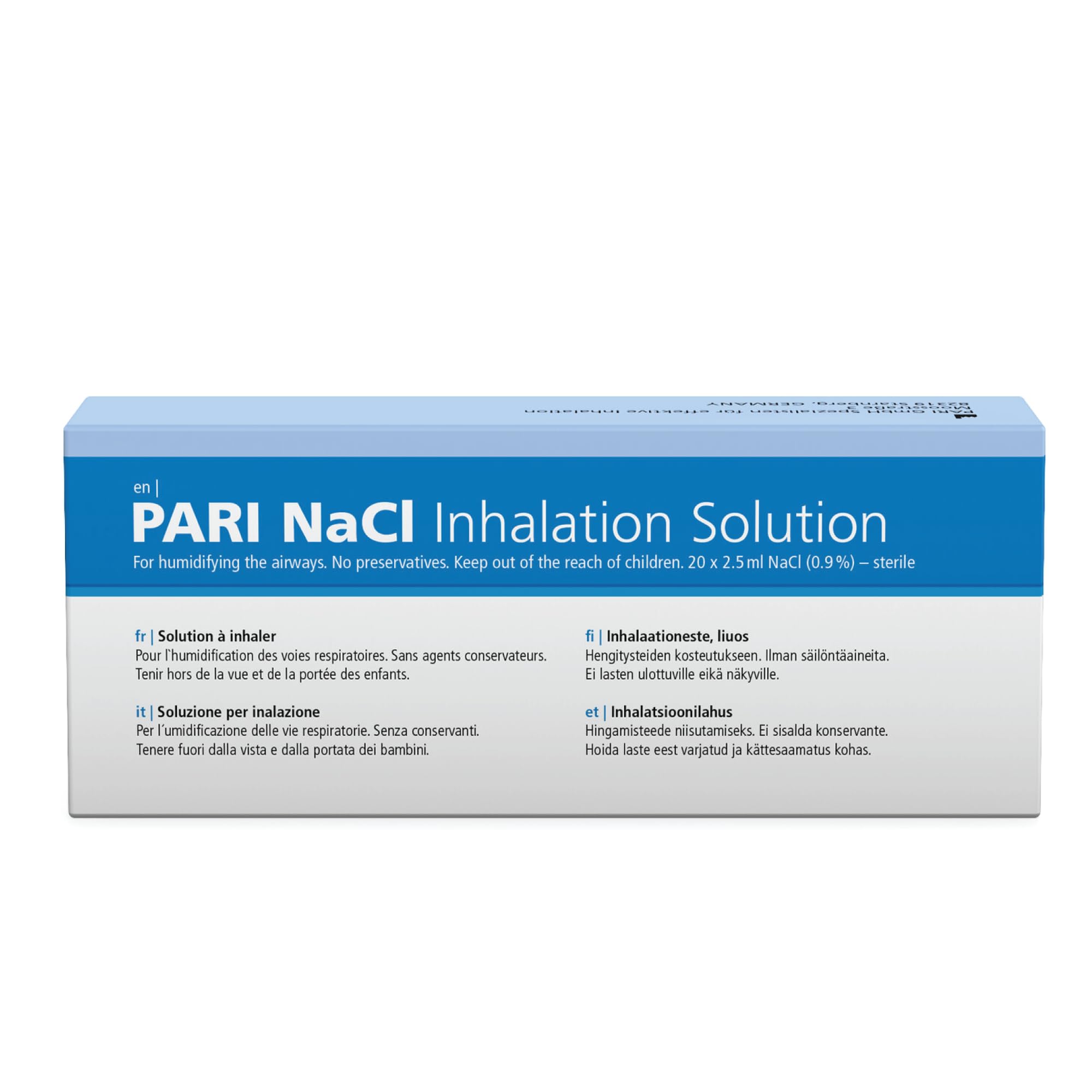 PARI NaCI 0.9 Saline Solution for Inhalation - 20 Pack - Soothing Isotonic Saline Solution for Nebulisers - Cold Prevention & Mucus Clearance - Sea Essence Airway Moisturisation - for All Ages