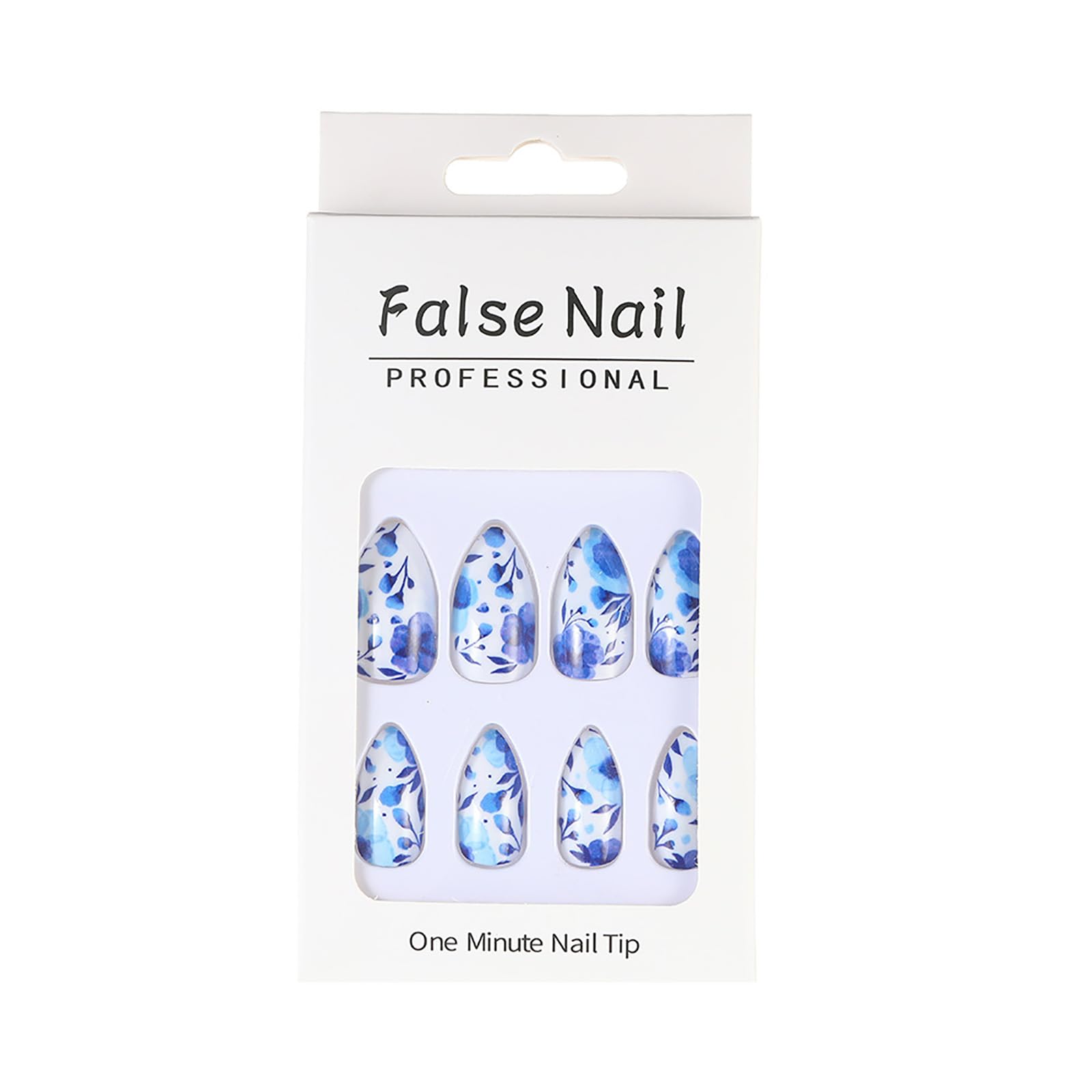 Rilafuvu Press on Nails Almond Fake Nails Short False Nail Blue and White Porcelain Acrylic Nails Full Cover Glue on Nails Glossy Stick on Nails Floral Acrylic Press on Nails Cute/lovely 24Pcs-12Sizes - Image 5