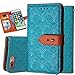 iPhone 6S Plus Leather Wallet Case,Auker Durable Folio Flip Vintage Fold Stand Case Full Body Shock Scratch Drop Protection Pocket Purse Cover with Card Holders&Wrist Strap for Women/Men-Blue