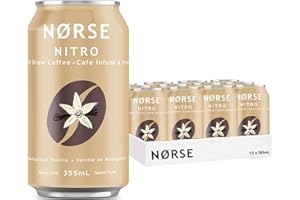 Norse Brew Nitro Cold Brew Coffee, Madagascar Vanilla, Single Origin, Brewed in Canada, 355ml can x 12-Pack