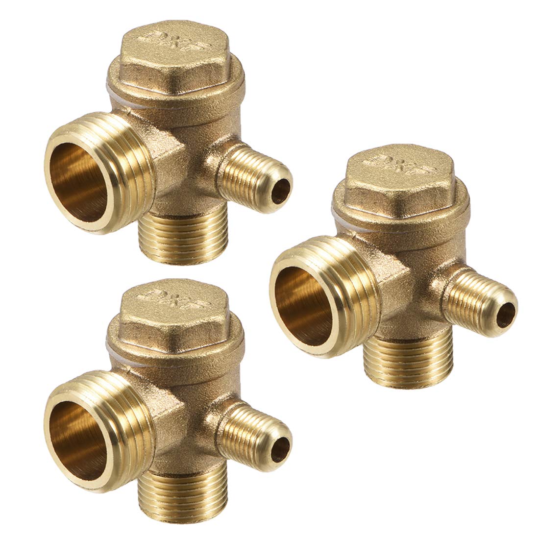 sourcing map Air Compressor Check Valve, 3/8PTx1/2PTxM10 Male Thread, 3 Way Pneumatic Accessory, Brass for Central Pneumatic Air Compressor 3pcs
