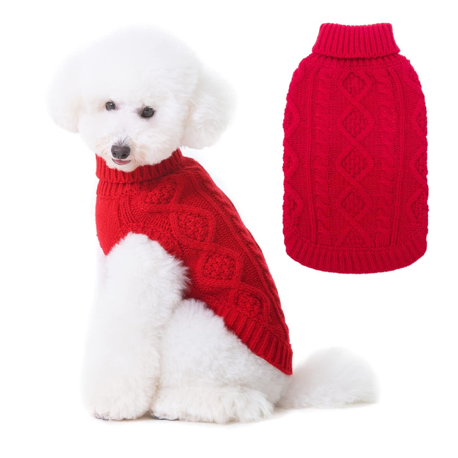 BINGPET Turtleneck Dog Jumper - Classic Cable Knit Dog Sweater Coat, Warm Pet Winter Clothes Outfits for Dogs Cats