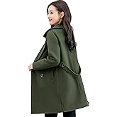 chouyatou Women's Elegant Lapel Collar Double Breasted Wool Blend Pea Coat with Belt