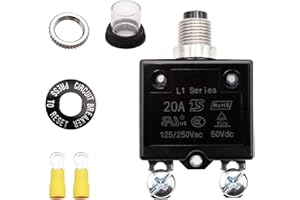Tnisesm 20A Push Button Circuit Breaker 125/250V AC 50V DC, Manual Reset Thermal Circuit Breaker with Quick Connect Terminals