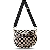 BBORGDC Large Checkered Bum Bag, Original Design Crossbody Purse, RFID Women Travel Fanny Pack, Boho Gift for Girls, Spacious with Wide Strap