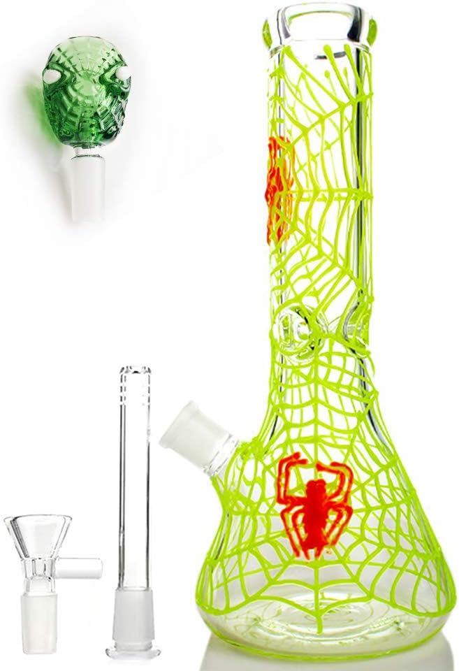 12 Inch Glass Vase Crafts, Dual Water Percolator Glass Big Water Chamber with an Accessory(Spider Web)