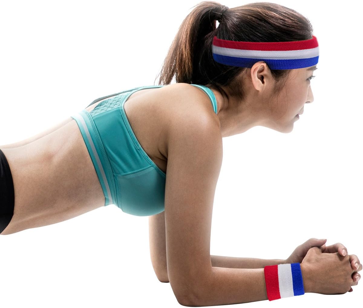 BEFORYOU 2 Sets Striped Sweatbands Set, 2 Pieces Sports Headband and 4 Pieces Wristbands Sweatbands Colorful Cotton Striped Sweatband Set American Flag Style for Men and Women (Red White and Blue) : Clothing