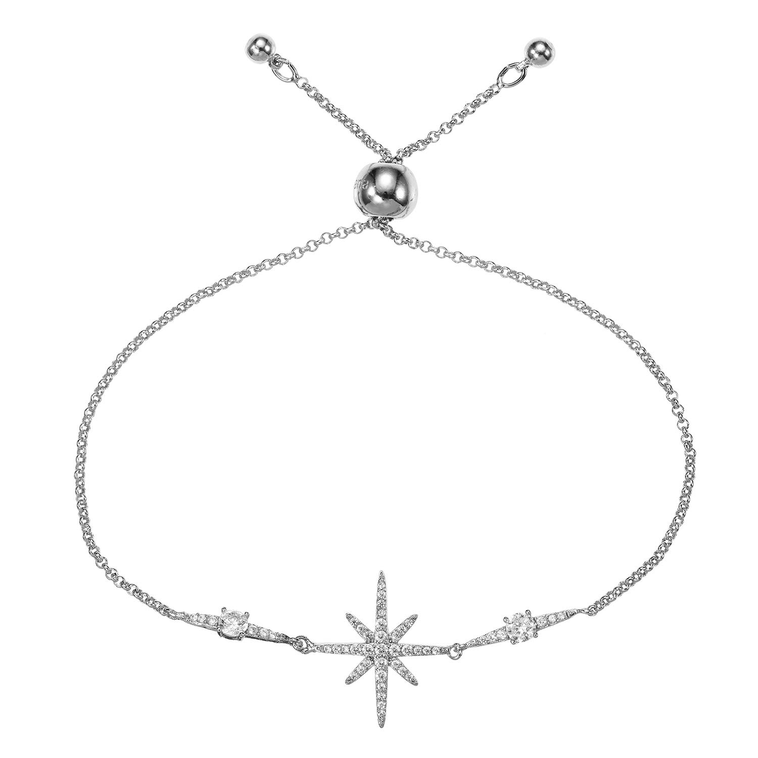 namana Silver North Star Bracelet for Women with Cubic Zirconia, Stone Studded Silver Bracelets for Women, Star Jewellery for Women, Lucky Star Adjustable Bracelet, Silver Jewellery Gifts for Women — image 1
