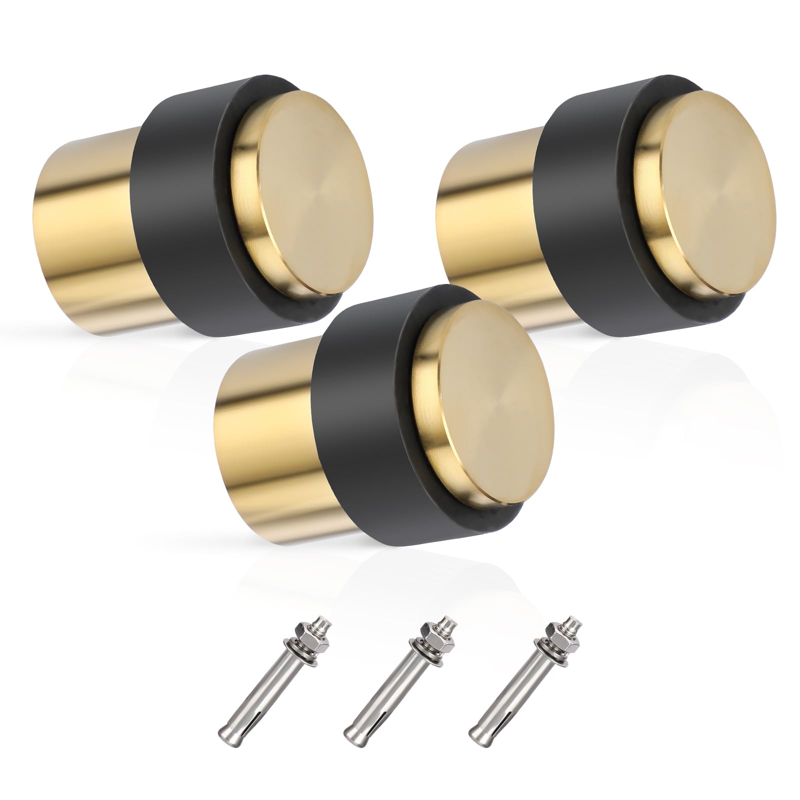 Photo 1 of Sumnacon Floor Door Stopper 3 Pack Solid Stainless Steel Door Stop with Rubber Bumper-Safety Floor Mount Doorstop with Screws, Heavy Duty Commercial Industrial Floor Door Stopper, Gold