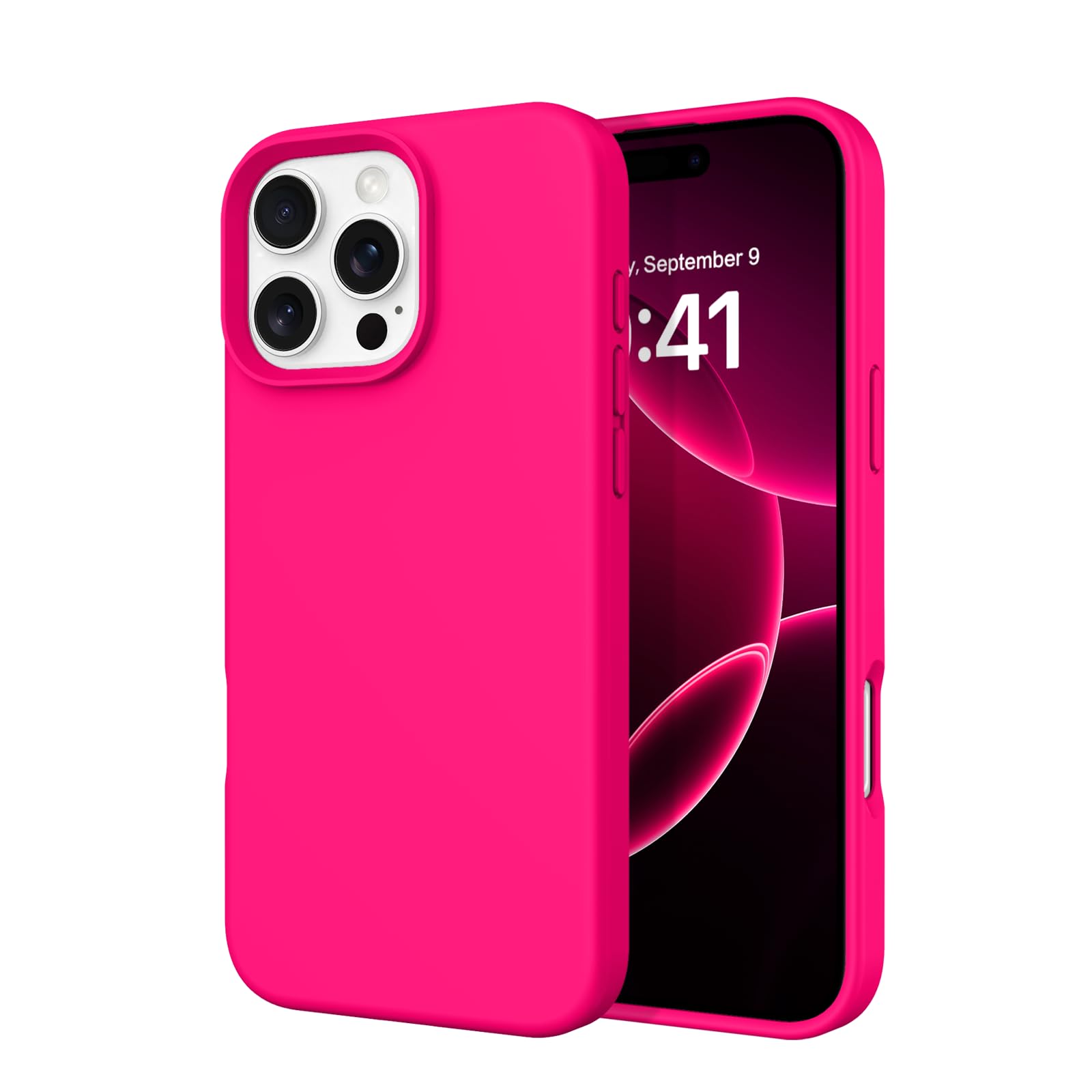 DOMAVER Case for iPhone 16 Pro Max Liquid Silicone, Soft Ultra Slim iPhone 16 Pro Max 6.9" Cover Gel Rubber Shockproof Full Body Protective, Phone Case with Anti-Scratch Microfiber Lining, Hot Pink