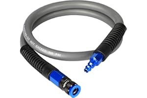 EADUTY Hybrid Lead-in Air Hose 3/8 In. x 3 ft, Lightweight, Flexible, Durable Air Compressor Hose with Aluminum Universal Quick Coupler and Industrial Plug, Gray