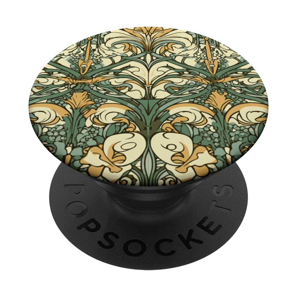 Green & Beige Pattern Art Nouveau PopSockets Swappable PopGrip