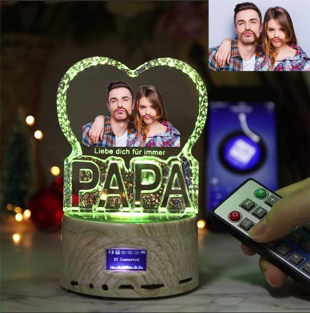 Custom Personalized Photo 3D Crystal Night Light Rotating Bluetooth Music Player LED Lamp The Best Gift in Father's Day and Mother's Day PAPA F