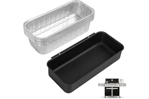 MOASKER 70379 Catch Pan & 6498 Drip Pan Liners for Weber Genesis II 400/600, Summit 400/600 Series Grills, Steel Grease Tray & 6417 10Pcs Foil Grease Pan Liners for Weber SmokeFire & 28''/36" Griddle