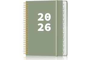 HEVEBOIK 2026 Planner - Planner 2026 from January 2026 - December 2026, Weekly & Monthly Planner Spiral Bound with 12 Monthly Tabs, Inner Pocket, 6.4" x 8.5", Green-A