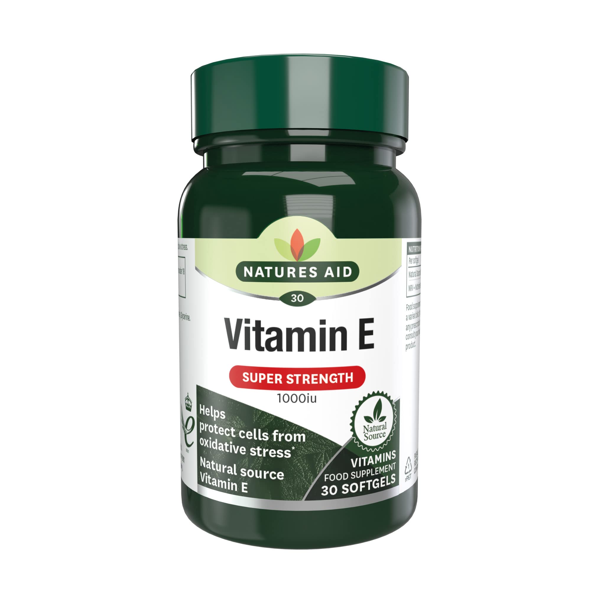 Natures Aid Vitamin E 1000iu - High Strength Natural Antioxidant - Supports Skin, Heart, Eyes, Immune Health & Cell Protection - Non-GMO, Gluten-Free - 30 Softgel Capsules