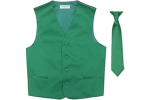 VESUVIO NAPOLI BOY'S Dress Vest & NeckTie Solid EMERALD GREEN Color Neck Tie Set