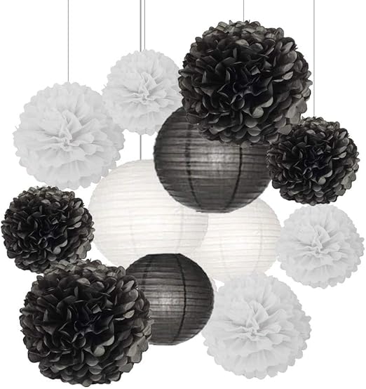 Amazon Com Zooyoo 12pcs Black And White Hanging Tissue Paper Pom