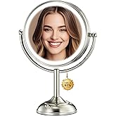 VESAUR 2026 Upgraded 20X lighted makeup mirror with magnification, 9" 1X10X Magnifying Mirror with 3 Color Modes & Adjustable Brightness, 5000mAh Rechargeable Vanity Mirror, 360° Swivel, Nickel, Gifts