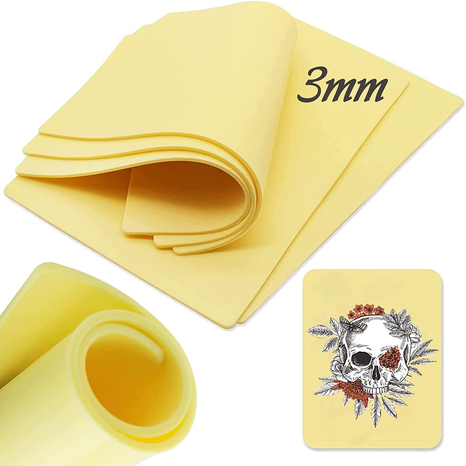 Unihuby A4 Fake Skin 3mm Tattoo Skins 3Pcs Tattoos Practice Skin 20x30cm Fake Tattoos Skin 3mm for Realistic Double-Sided Tattoo Practice — image 1