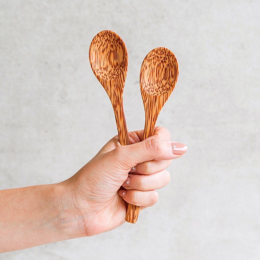 Natural Coconut Bowls and Spoons (set of 2) - Polished with Coconut Oil, Durable, Lightweight, Useful, Large Wooden Serving Bowl for Fruits or Salads, Breakfast, Decoration, Vegan Friendly