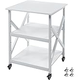 Fannova 3D Printer Stand 23.6"x23.6" with Height Adjustable Storage Shelf | Heavy Duty Large Printer Table with Industrial Wheels - All 4 Lock, 3 Tier Rolling Printer Cart for Home Office, White