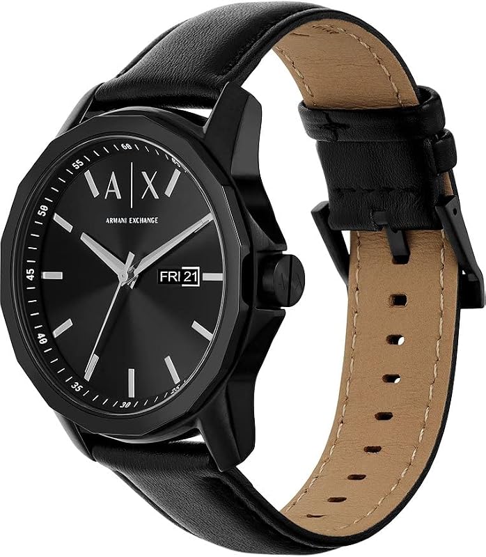 Herrenuhr, Quarz-Dreizeiger-Datumwerk und 44mm Gehäusegröße mit Edelstahl- oder Lederarmband