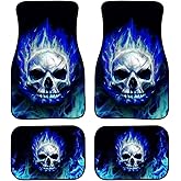 Biyejit Blue Fire Skull Car Floor Mats Set of 4 for Front Rear Seats, Heavy Duty Rubber Backing Universal Fit,SUV Interior Accessories