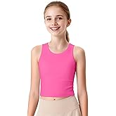 JOCMIC Girls Tank Tops Athletic Shirts Double-Lined Racerback Workout Crop Tops High Elasticity for Gymnastics Yoga Hot Pink 7-8 Years