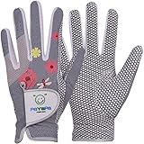 GH Women's Leather Golf Gloves One Pair - Flower Printed Both Hands (Gray, 19 (S))