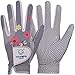 GH Women's Leather Golf Gloves One Pair - Flower Printed Both Hands (Gray, 19 (S))
