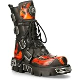 New Rock Men's 107-S1 Black Red Metallic Skull Devil Goth Punk Leather Calf Boots 5