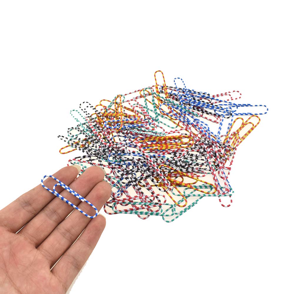 HAHIYO Paper Clips 2 inches (50mm) Length Striped Paperclips Vinyl Coated Prevent Scratching Tearing The Pages Sturdy Assorted Colors for Bookmark Organize Home Office School 100 Pack