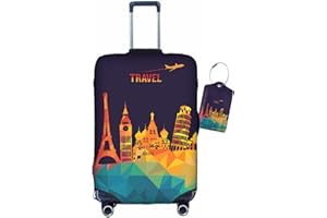 Vridoyt World-Renowned Iconic Buildings Luggage Covers and Luggage Tags Tsa Approved, Elastic Washable Fashionable Anti-Scratch Protector, Birthday Gifts(M 22-25 Inch)