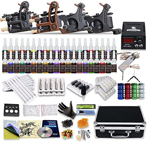 Professional Complete Tattoo Kit 4 Top Machine Gun 40 Color Ink 50 Needles Power Supply